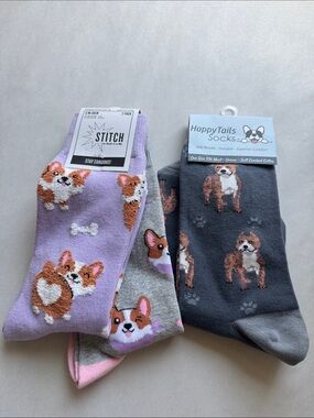 NWT Stitch & Happy Tails Socks - Womens Corgies and pit bulls Cotton Poly Dogs